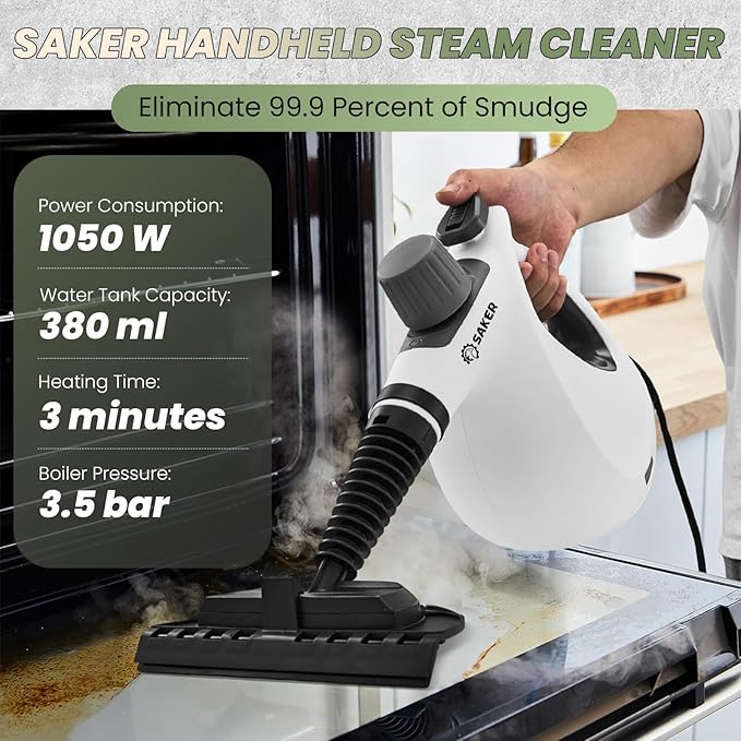 Saker Pressurized Handheld Steam CleanerSteam Disinfection CleanerPortable Steam Cleaner for Home1050W Steam CleanerQuick Heating &amp Deep Cleaning of Floors Cars and Kitchen with 5 Fiber Clot