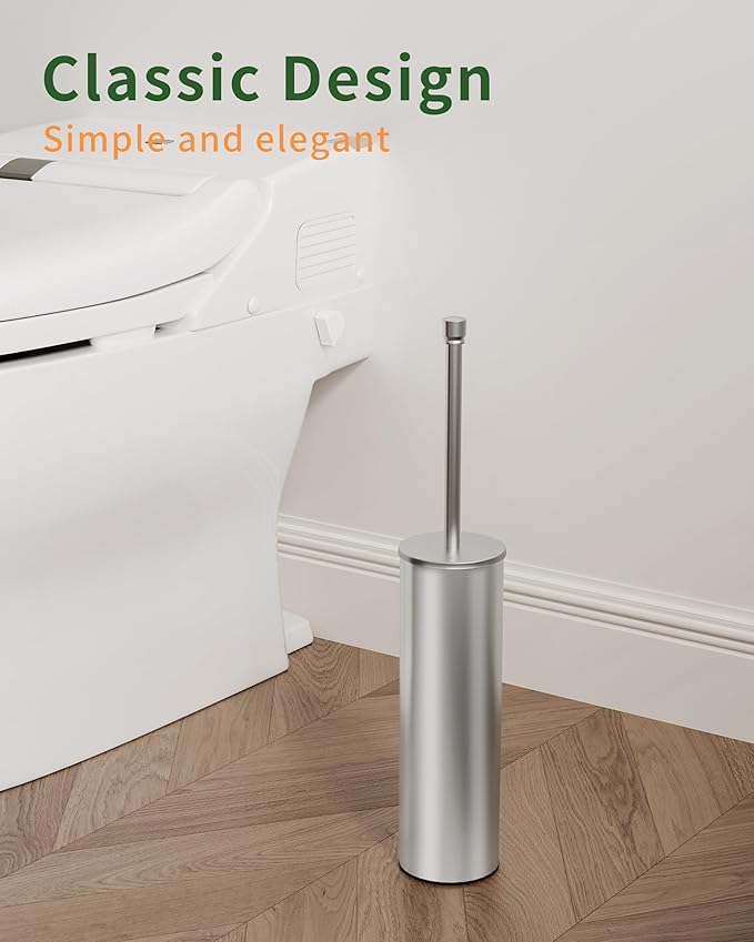Toilet Brush and Holder Set Toilet Bowl Brush for Bathroom with Long Handle Stainless Steel Toilet Cleaner Brush with Durable Scrubbing BristlesSplash-Proof (Brushed Nickel)