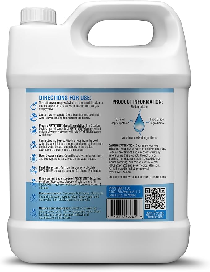 Tankless Water Heater Descaler Solution (32 Fluid Ounces) - Professional-Grade Descaler/Cleaner Restores Heating Efficiency. Easy to Use Food Grade Ingredients Biodegradable Made in USA.