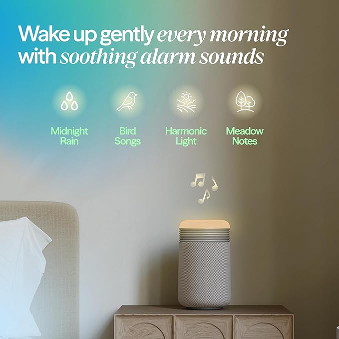 BLUEAIR Purifier for Bedroom - Mini Restful - Sunrise Clock with HEPASilent Filtration and Wake Up Light - Cleans Air and Supports Circadian Rhythm - USB-C and App Connectivity Beige