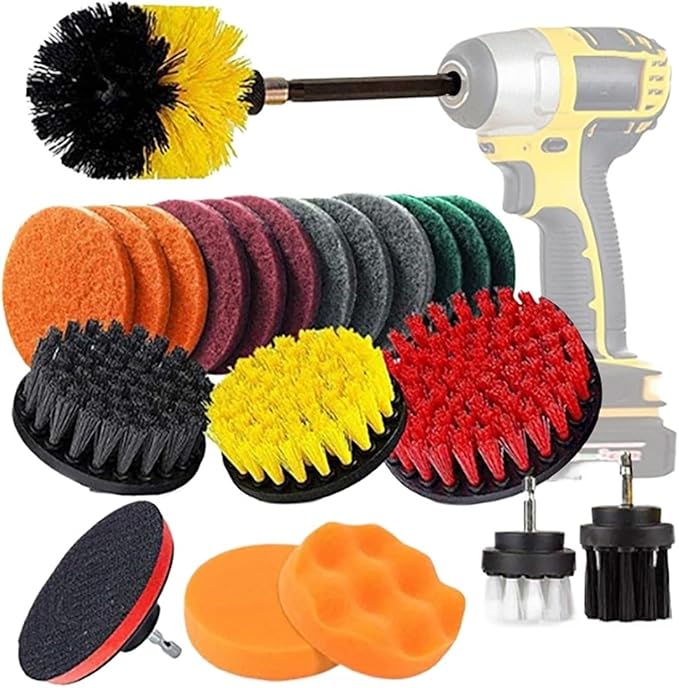 Electric Drillbrush Nylon Round Cleaning Brush Compatible with Bathtub Carpet Glass Tires Toilet Floors Rust Remover Cleaner Kit 22pcs(22pcs)