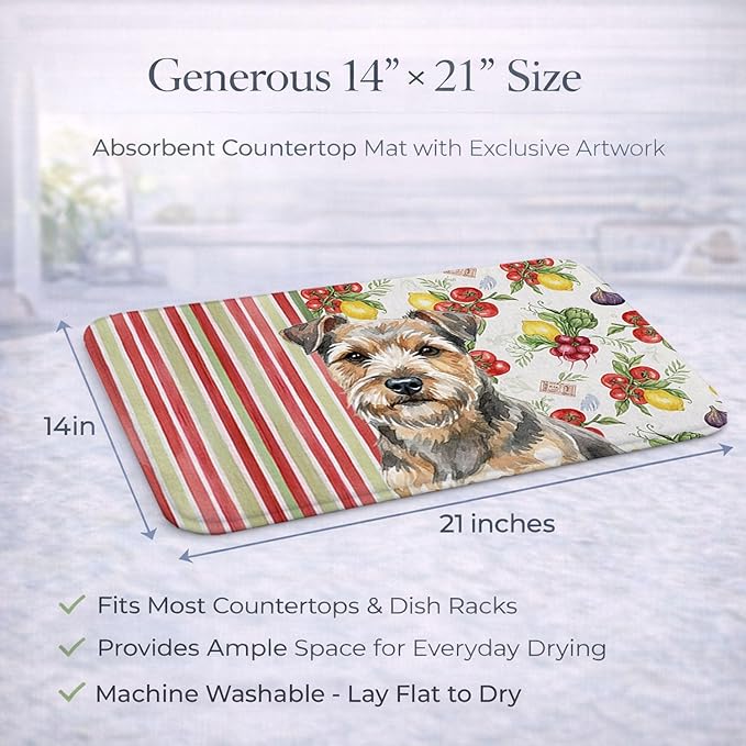 Caroline's Treasures Grizzle and Tan Norfolk Terrier Vegetables Dish Drying Mat Absorbent Dish Drying Mat Pad for Kitchen Counter Dish Drainer Mat for Countertop 14 x 21 Multicolor