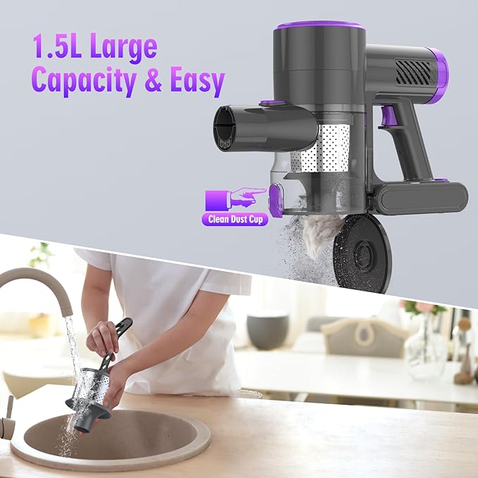 Cordless Vacuum Cleaner for Home 250W 20KPA Stick Vacuum with 40Min Runtime Detachable Battery 6 in 1 Lightweight Cordless Vacuum Cleaner with LED Display for Hardwood Floors Carpet Pet Hair Car