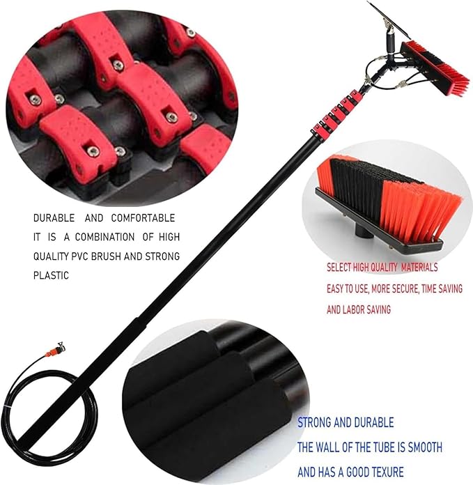 3-in-1 Aluminum Window Cleaner &amp Solar Panel Brush with Squeegee Water Fed System 20ft Hose - Perfect for Glass Windows &amp Solar Panel Cleaning