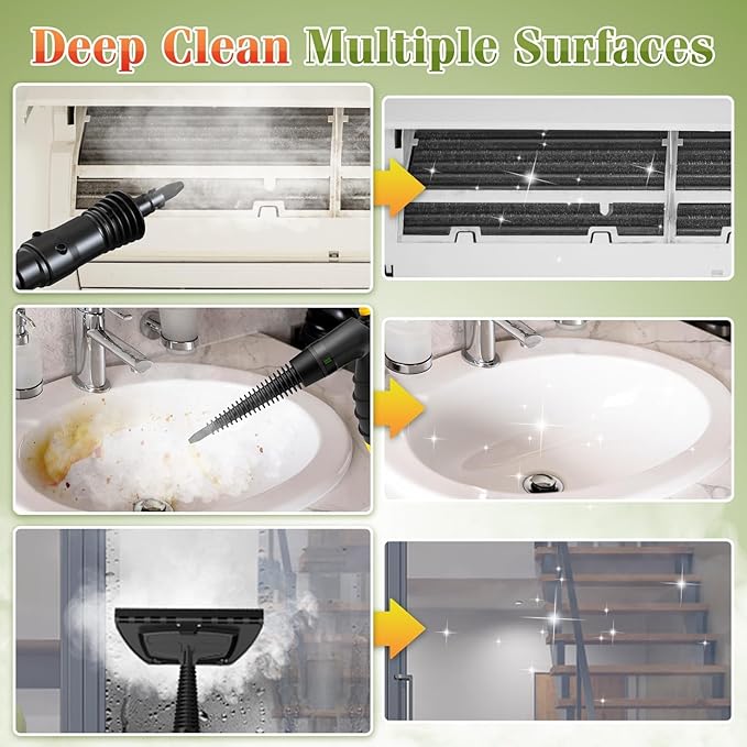 Handheld Steam Cleaner - 275°F High-Temp Fast Heating Multi-Surface Steamer for Cleaning 100% Chemical-Free Pet Safe Portable Steam Cleaner for Home/Bath/Window/Car Detailing/Upholstery/Couch/Grout