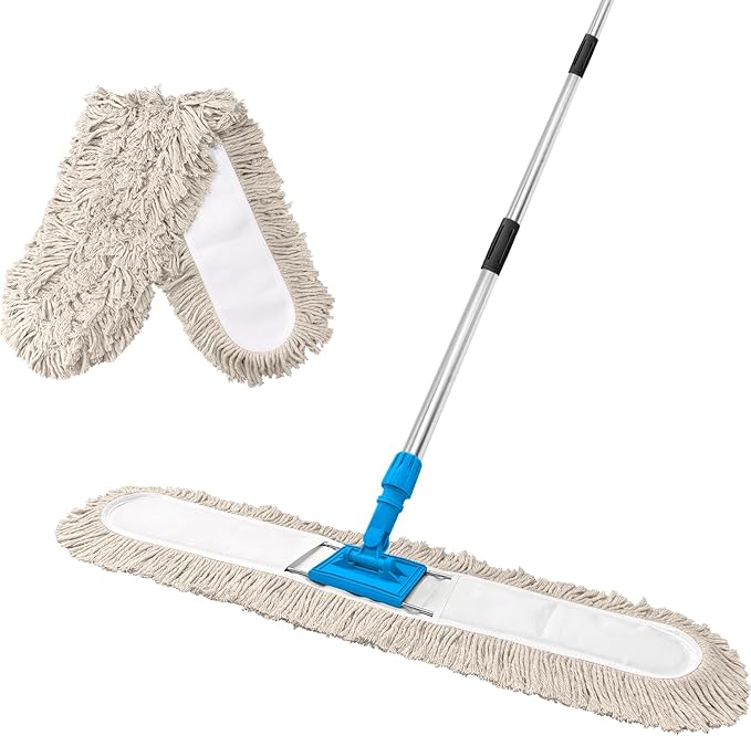 41” Commercial Dust Mop for Floor Cleaning Industrial Dry Mop with Heavy Duty Long Handle Large Cotton Reusable mop Head for Cleaning Office Garage Hardwood Warehouse Factory Mall