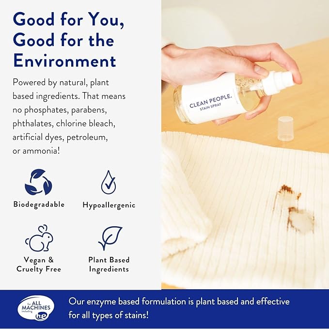Clean People Ultra Concentrated Laundry Detergent Strips Fragrance Free &amp Stain Remover Spray- Plant-Based Eco Friendly Laundry Detergent 32ct &amp Stain Spray 4oz (2 Pack)