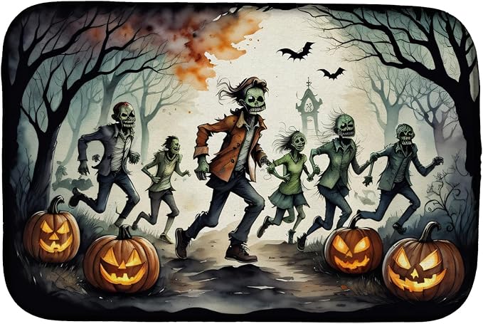 Caroline's Treasures DAC2287DDM Zombies Spooky Halloween Dish Drying Mat Absorbent Dish Drying Mat Pad for Kitchen Counter Dish Drainer Mat for Countertop 14 x 21 Multicolor