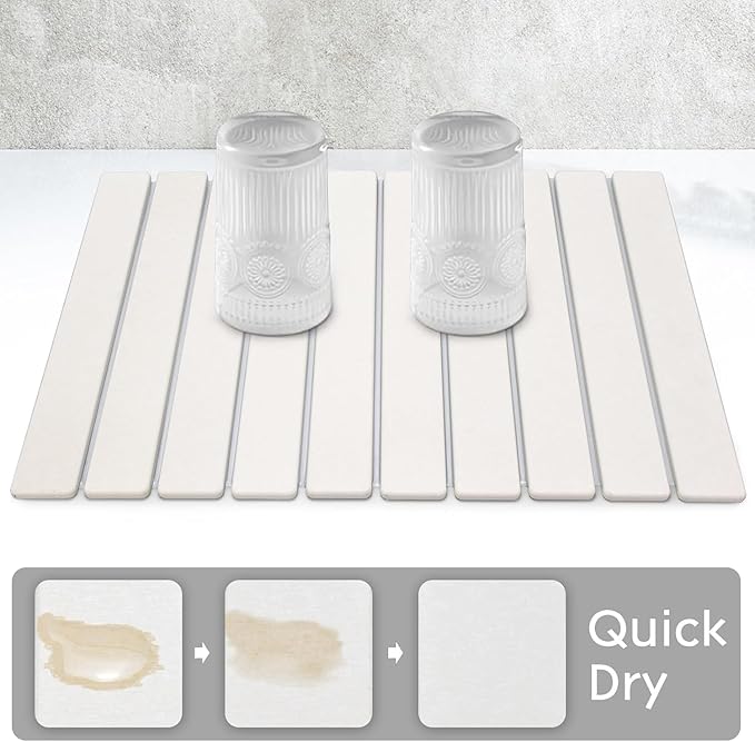 Large Stone Dish Drying Mats for Kitchen Counter 23(L)×15(W) Quick Dry Collapsible Dish Drying Mat Eco-Friendly Absorbent Diatomaceous Earth Mats for Dishes Bottles Cups Match Any Countertop