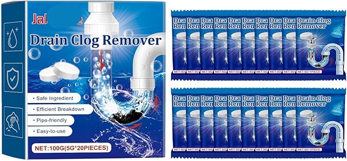 Drain Unclogger Effervescent Tablets for Toilets Floor Drains &amp Sewer Pipes - Instant Blockage Removal Grease &amp Hair Dissolver Odor Eliminator Drain Maintenance(1PCS)