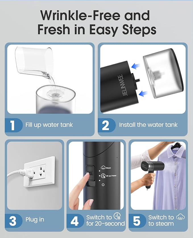 Handheld Steamer for Clothes 1200W Foldable Travel Steamer 20 Sec Preheat Garments Wrinkle Remover 120V Portable Hand Iron with 150ml Water Tank Clothes Steamer for Home Travel-Black