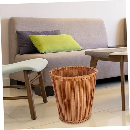 PRETYZOOM Rattan Woven Trash Can No Lid Wastebasket for Home Kitchen Office Handcrafted Rubbish Container Sturdy Stylish Design Waste Basket