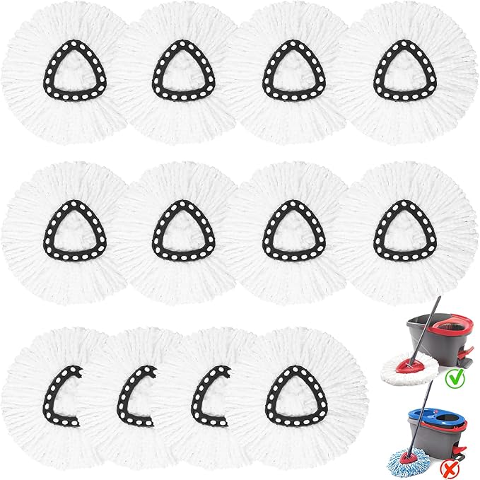 12 Pack Spin Mop Replacement Heads 100% Microfiber Spin Mop Refill for Easy Wring Compatible with Triangle Spin Mop 360 Degree Spinning Mop Replace Head for Floor Cleaning