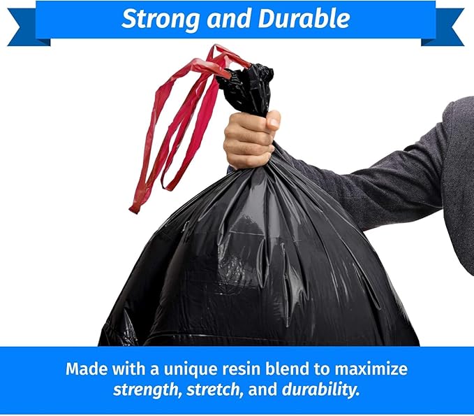 Drawstring Trash Bags 33 Gallon 33 x 39 Inches 100 Count Black