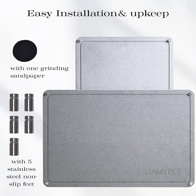 Stone Dish Drying Mat 24×16 Large Diatomaceous Earth Dishes Quick Dry Pad for Kitchen Counter with Heighten Stainless Steel Feet Fits Various Countertops &amp Drain Bowl Racks Dark Gray