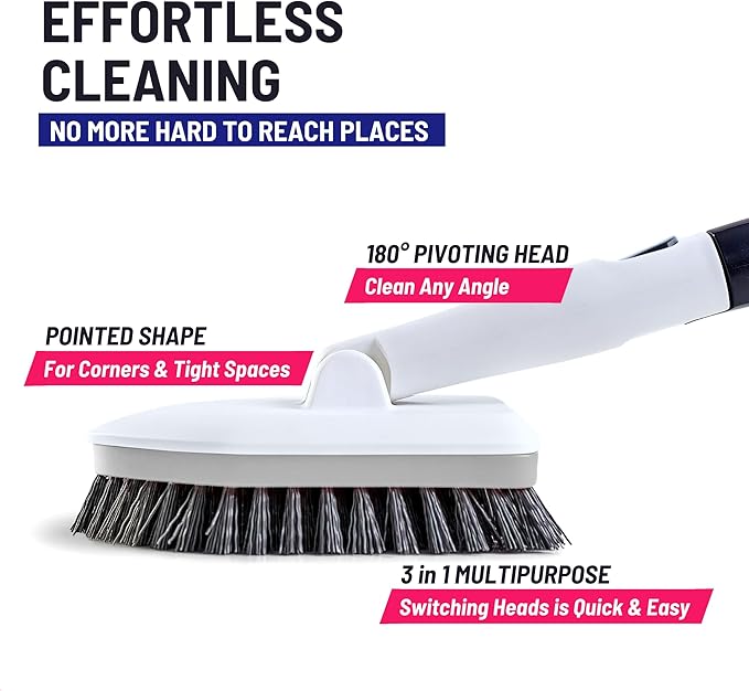 Shower Scrubber 3 in 1 Extendable Long Handle 58 Cleaning Brush - Non Scratch Shower Brush for Cleaning Bathroom Kitchen Toilet Wall Tub Tile (Gray)