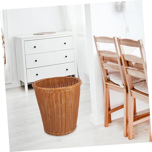 Cabilock 1Pc Simulated Rattan Woven Trash Can Decorative Wastebasket for Home Use Chic Imitated Rattan Style Versatile Trash Bin for Kitchen Bathroom and Office Decor