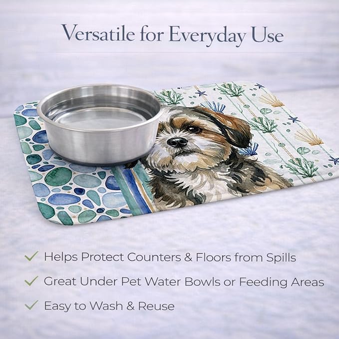 Caroline's Treasures Brindle Shih Tzu Coastal Sea Glass Dish Drying Mat Absorbent Dish Drying Mat Pad for Kitchen Counter Dish Drainer Mat for Countertop 14 x 21 Multicolor