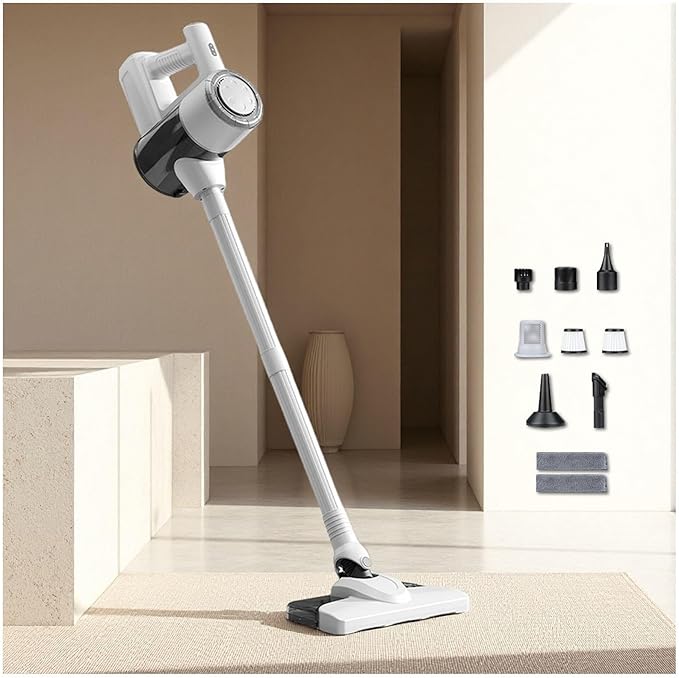 Lightweight and Versatile Cordless Mop 18Kpa 35mins Runtime Rechargeable Handheld Vacuum Cordless All in One Vacuum Cleaner for Home for Home/Pet Hair/Carpets/FloorsWhite