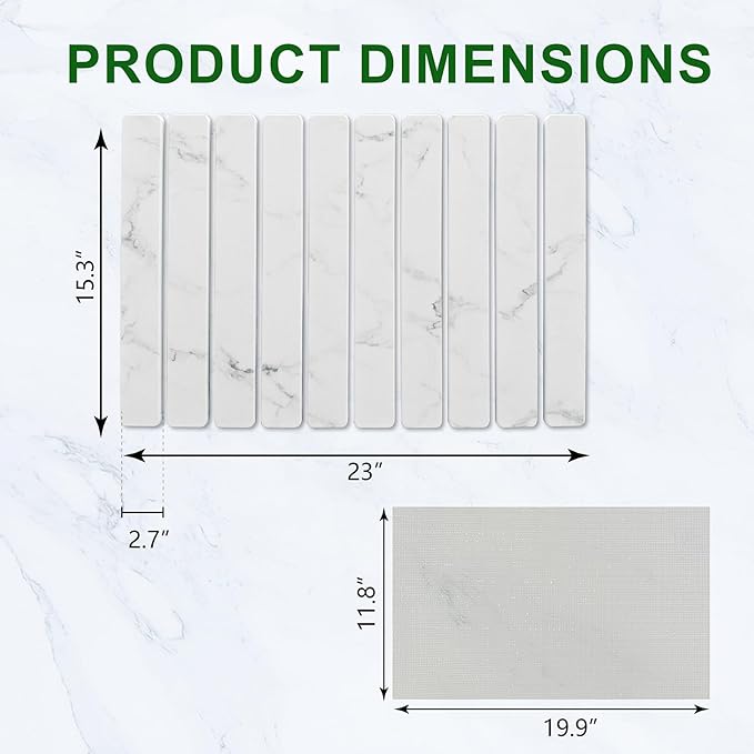 Large Stone Dish Drying Mat for Kitchen Counter 24×16 Quick Dry Collapsible Diatomaceous Earth Mat – Super Absorbent Foldable Drying Pad for Dishes (Marble White 23.2 x 15.4)