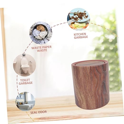 PRETYZOOM Wooden Kitchen Trash Can Flip Lid Covered Garbage Bin Decorative Wastebasket for Home Office Imitation Wood Finish Easy Maintenance