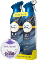 Febr+eze Air Freshener Bundle Ocean Spray 8.8oz 2 Count + Lavender Closet Odor Absorbing Solid 8oz