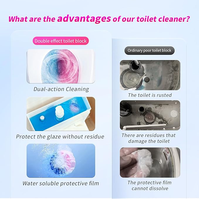 Automatic Toilet Bowl Cleaner Tablets 30-Pack Long-Lasting Toilet Tank Cleaner for Bathroom Blue Water Freshener Prevents Stains &amp Odor Safe for All Toilets (30 Blue and Pink)