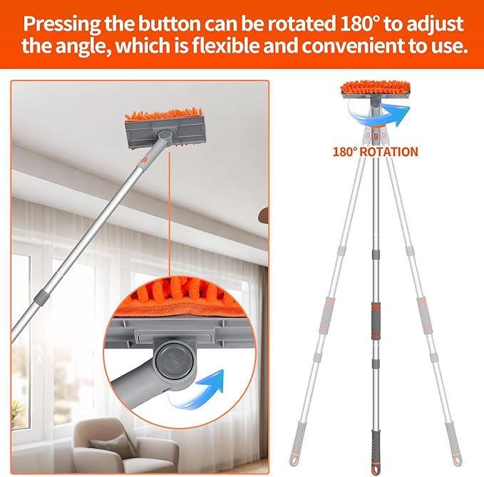 Ceiling Fan Cleaner Duster with 72‘’ Extendable Long Handle Cleaning Duster Kit Reusable Chenille &amp Microfiber Mop Head for High Ceiling Fan Blade Wall Blinds Cobweb