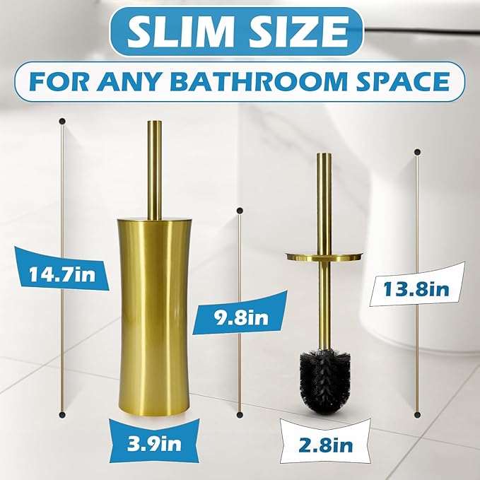 Stainless Steel Toilet Brush and Holder Golden Toilet Cleaner Brush Toilet Bowl Brush and Holder for Bathroom Storage Organization