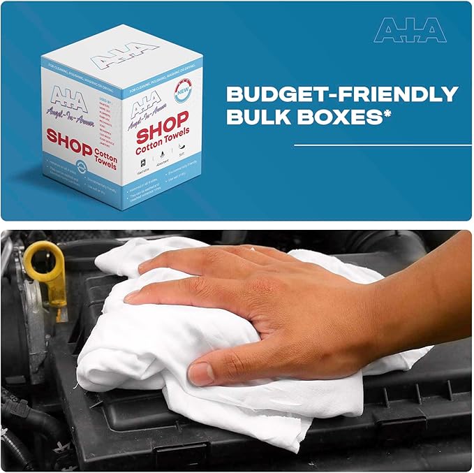 Angel-in-Armor Shop Towels (14”x14”) – 500 Unit Box of Lint-Free Cotton Shop Towel Cleaning Rags – Durable Shop Rags for Auto Garage Industrial and Commercial Use