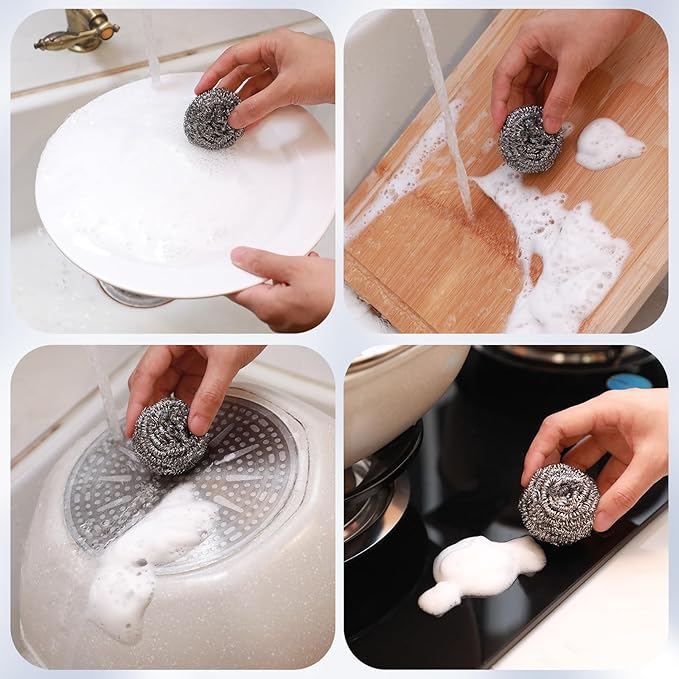 300 Pcs Stainless Steel Wool Scrubber Bulk Steel Wool Sponges Pack Metal Dishwashing Wire Scouring Pads Heavy Duty Clean Dish Pot Pan and Oven for Cleaning Kitchen Bathrooms and More