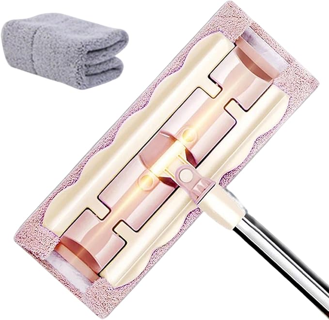 Flat Mop with Stainless Steel Handle with Reusable Washable Mop Cloths 2025 Professional Microfiber Mops Floor Cleaning Mops 4 Reusable Washable Pads (Nordic Pink A mop)