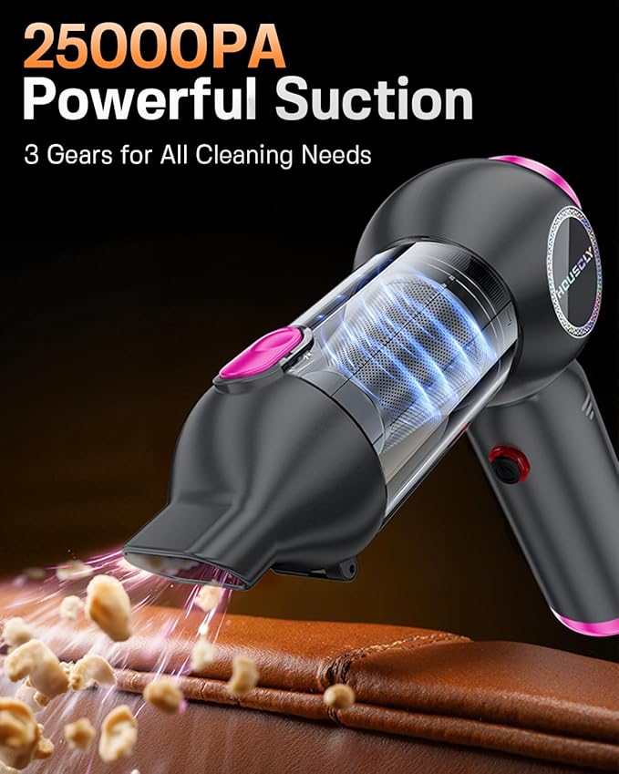 Handheld Car Vacuum Portable Cordless 25000Pa High Power Small Mini Hand Vacuum Rechargeable 4-in-1 Wireless Handheld Vac for Car Office Desktop Home Cleaning Ideal Gifts for Men &amp Women
