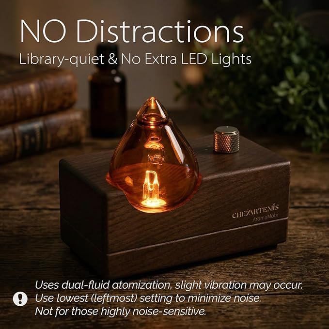 Amber Premium Glass Essential Oil Diffuser with Handmade Wood Base for Aromatherapy Retro Waterless Scent Diffuser with Cool Mist Rechargeable &amp Wireless Oil Nebulizer with LED &amp Timer 2026