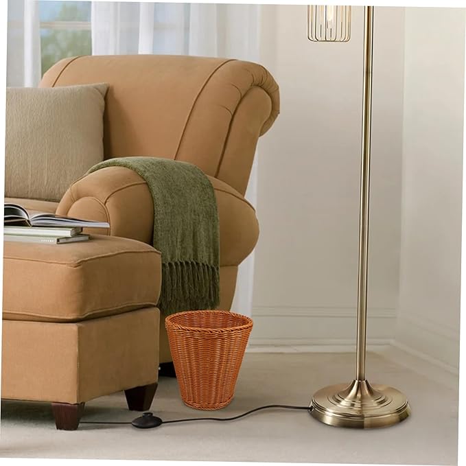 Imitation Rattan Woven Trash Can with Lid Lightweight Rustic Storage Basket for Living Room Bedroom Office and Portable Wastebasket for Sundries Organization