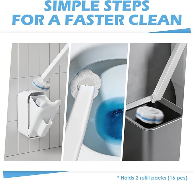 Disposable Toilet Brush Cleaning System 2pcs Wands with 104pcs Replacement HeadsStick for Toilet CleaningWands with Refills PadsWall Mounted Toliet Wand for BathroomToilet Brush and Holder