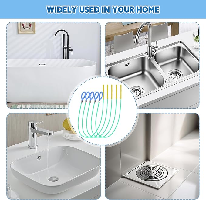 Drain Cleaner Spiral Pack of 5 Anti-Brupture Steel Drain Spiral Drain Cleaner Sticks 90 cm Pipe Cleaning Spiral Flexible Spiral Drain Pipe Cleaning for Sink Sewers