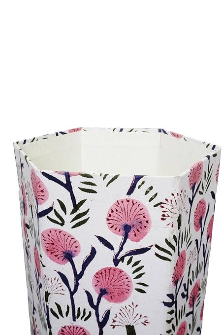 Handmade Cotton Paper Waste Basket Stylish Trash Can for Home or Office (1 Light Pink FLOWAR)
