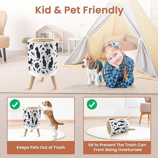 Bathroom Trash Can with Lid Mystic cat Anime Tattoo Space Japanese Black Tatoo cat Girl Garbage Bin Waste Basket for Kitchen Office Bedroom Decoration Diaper Pail 1.8 Gallon