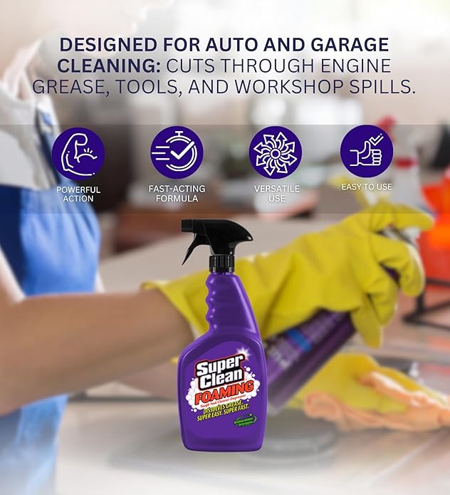 Super Clean Citrus Scent Foaming Cleaner and Degreaser Spray 32 oz Bundle with Microfiber Cloth - Heavy Duty Degreaser for Kitchen Oil Grime and Dirt Removal - (3 Items)