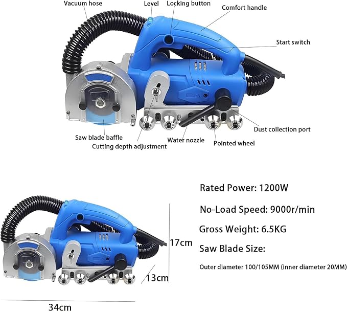 1200W Tile Joint Cleaning MachineElectric Grout Removal Machine with Dust Collection BagTile Grout Cleaner Tool Complete Accessory for KitchenBathroom D