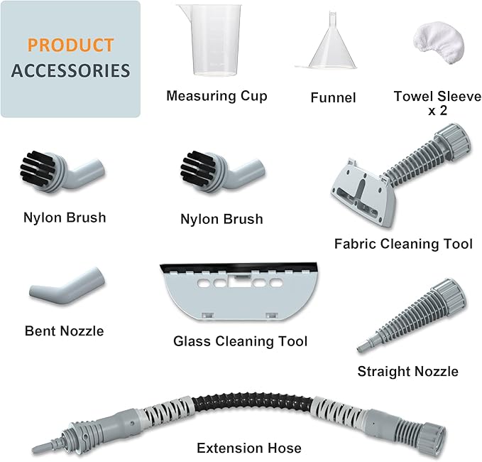 Kiss the Water Handheld Steam Cleaner Pressurized Furniture Steamer for Cleaning with 11 PCS Accessories Multipurpose Grout Steam Cleaner for Home Couch Floor Carpet Car