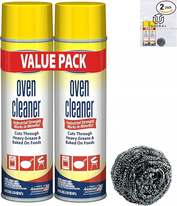 Oven &amp Grill Cleaner Spray Removes Oil &amp Grease 20 Oz (Pack of 2) bundled with Stainless Steel Scrubber
