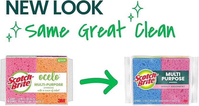 Scotch-Brite Multi-Purpose Sponges Highly Absorbent Dish Sponge for Cleaning of Non-Stick Cookware Showers and Coolers 40 Kitchen Sponges
