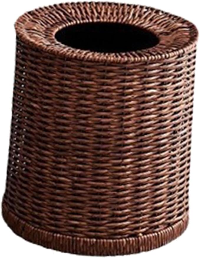 Imitation Rattan Trash Can Rubbish Can Waste Basket Elegant Decorative Dustbin Practical Woven Wastebasket for Living Room S