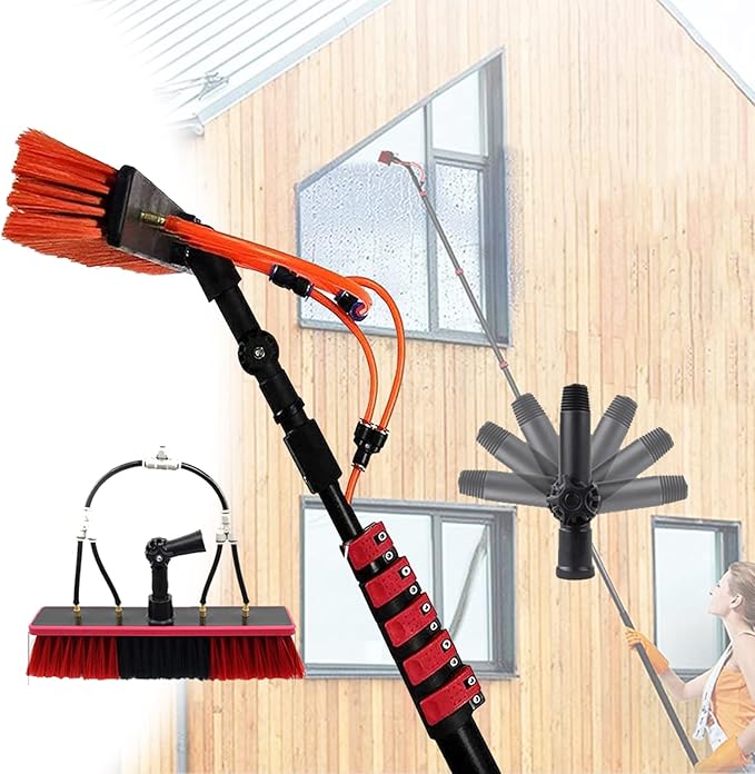 Solar Panel Cleaning Brush Kit with Water Feed Pole &amp Hose for Window Glass &amp Photovoltaic Panels - Efficient Eco-Friendly Ultimate Shine Solution