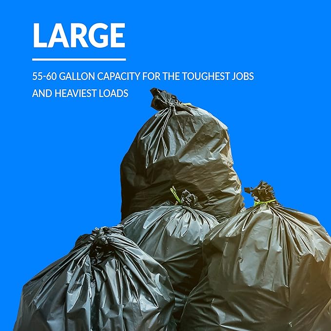 Reli. 55-60 Gallon Trash Bags Heavy Duty | 50 Bags | 50-60 Gallon | Large Black Garbage | Made in USA (Pack of 2)