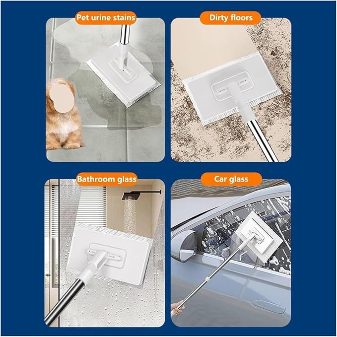 Hands-Free Cleaning Mop for Window Floor Dust Remover Automatic Face Towel with 4 Reusable Cloths Household Cleaner Supplies
