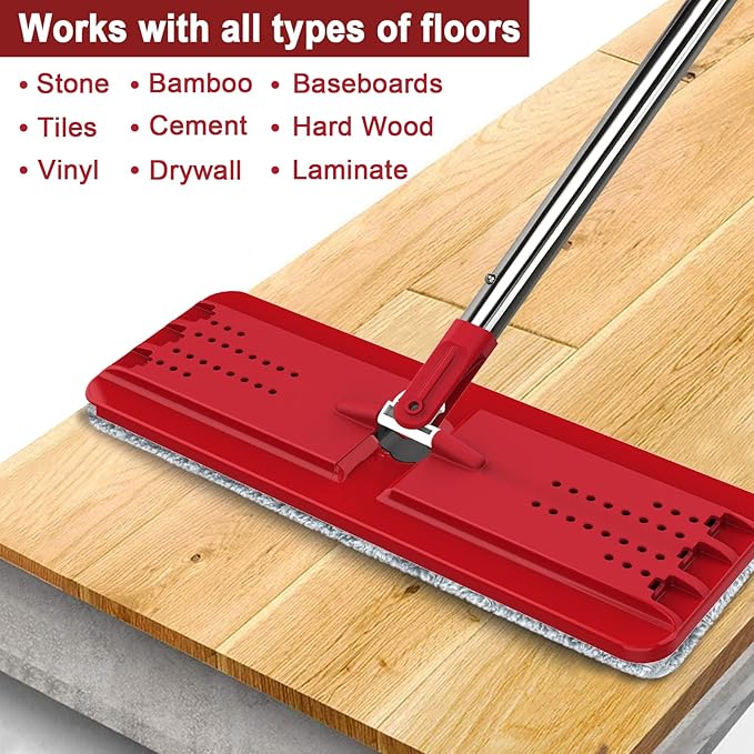 Hands-Free Mop and Bucket Set with 3 Washable Pads Wet/Dry Floor Cleaning System Red/Black