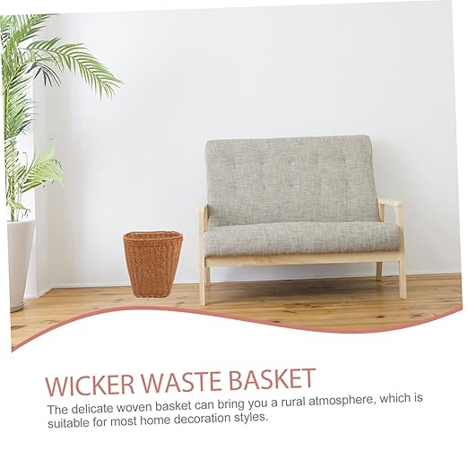 Trash Can Boho Style Woven Storage Basket Wastebasket for Bedroom Kitchen Office